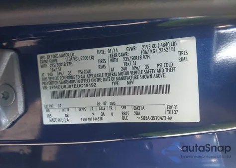 2014 Ford Escape Titanium из США, поврежденный, VIN 1FMCU9J91EUC19192